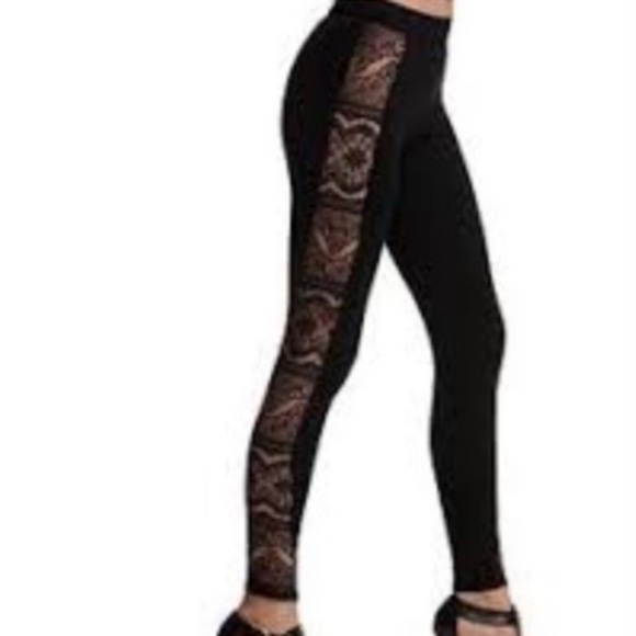 Alice + Olivia zip up leggings pants women’s 10 ten black lace side panel EUC